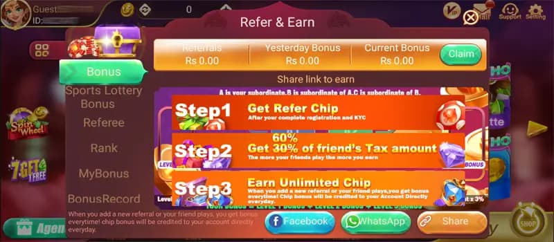 Dragon Tiger refer and earn program screen